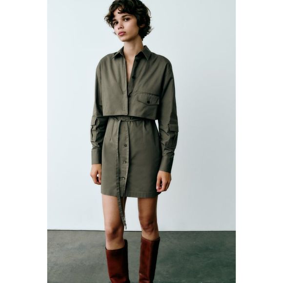ZARA GABARDINE SHIRT DRESS SMALL MEDIUM LARGE SIZES - Picture 2 of 9